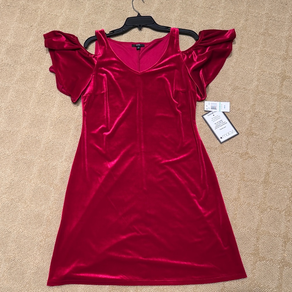MSK Red Velvet Cold Shoulder Mini Dress NWT
